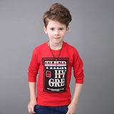 男童春秋韩版条纹长袖T恤儿童圆领红色打底衫中大童黑白色上衣潮