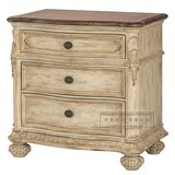 美式新古典复古实木雕花床头柜 法式做旧高档三斗柜 储物柜