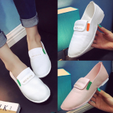 2016韩版夏季小白鞋女鞋透气懒人鞋女一脚蹬平底超软皮鞋运动单鞋