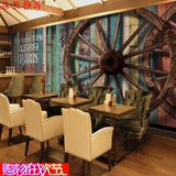 古怀旧木纹车轮大型壁画咖啡馆餐厅酒吧KTV墙纸客厅卧室壁纸3d复