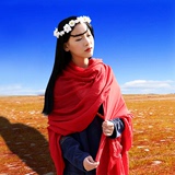 韩国披肩棉麻围巾女士秋冬季长款春秋围脖红纯色韩版百搭超大丝巾