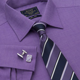 HANY汉尼秋季男士紫色纯棉DP免烫法式衬衫商务修身型正装长袖衬衣
