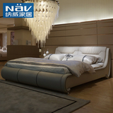 纳威现代卧室双人小户型1米8 1米5结婚床皮床软床家具组合BD30