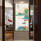 张大千竖版山水画挂画玄关装饰画新中式客厅走廊壁画现代餐厅墙画