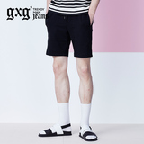 gxg jeans男装夏 男黑色个性撞色腰际系带直筒休闲短裤潮62922003