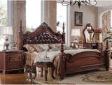 欧式床真皮头层牛皮实木古典双人床卧室结婚大床1.8米豪华床柱子
