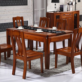 实木餐桌椅组合6人榆木餐桌中式客厅家具一桌四椅组装小户型餐桌