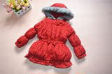 涵童装 包邮外贸原单冬季女童保暖加厚连帽棉衣儿童红色棉袄外套