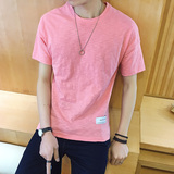 夏季新款男装打底衫短袖TEE 港风男士修身简约纯色圆领短袖T恤衫