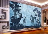 欧式手绘树林麋鹿壁纸 客厅卧室电视背景墙纸 复古个性3d立体壁画