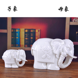 润致 母子象创意小象大象摆件电视柜客厅家居陶瓷工艺装饰品摆设