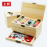 实木针线盒套装 韩国抽屉缝纫 家用收纳手缝线手工针线包 包邮