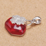 925纯银项链红宝石项链吊坠女款 水晶项链 送给女朋友生日礼物