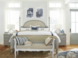 新款特价品牌美式成人立柱白色实木床欧式环保桦木麻布软包双人床