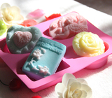 4连婴儿天使心形玫瑰手工皂硅胶模具 diy母乳香皂肥皂精油皂模具