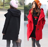 2015冬装新款韩版大码加厚中长款修身加绒羊绒呢子毛呢外套大衣女