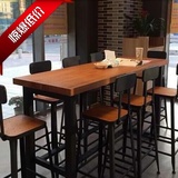 铁艺实木星巴克咖啡桌吧台桌椅组合长方形吧台桌高脚酒吧椅9800