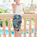 2016夏装韩版新款修身超显瘦抽象印花后开叉高腰包臀弹力半身裙女