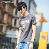 gthomme2016夏季新款男士短袖T恤青年韩版修身骷髅头印花体恤潮男