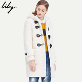 Lily2015冬新款女装羊羔毛手感连帽绒衫大衣115440I1525