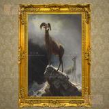 高档竖幅手绘风景动物羊有框油画欧式客厅楼梯玄关壁炉美式装饰画
