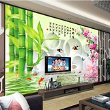 3D立体中式竹子墙纸壁纸蝴蝶牡丹无缝壁画卧室客厅沙发电视背景墙