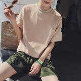 夏季2016新款短袖t恤男士圆领衣服港风男装潮半截袖纯色打底衫潮