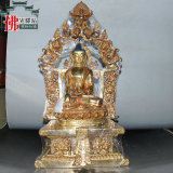 藏传佛教 密宗佛像 尼泊尔手工精品紫铜全鎏金带背光释迦摩尼佛像