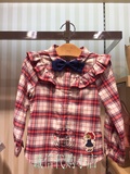 pawinpaw专柜正品代购2016秋款女童格子领结长袖衬衫BA63842M