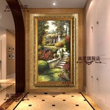欧式手绘油画玄关客厅风景装饰画竖版单幅走廊风水挂画步步高升