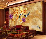 直销大型壁画中式客厅沙发电视背景墙墙纸无纺布壁纸牡丹花鸟彩雕