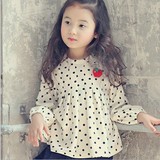 2016韩版女童春装T恤长袖纯棉 韩国童装波点儿童娃娃衫女宝宝上衣