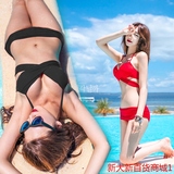 韩国正品新款加厚罩杯诱惑黑色红色比基尼钢托聚拢大小胸女游泳衣