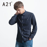 A21男装舒适牛津纺衬衫 简约纯色青年休闲修身男士长袖衬衣16春装