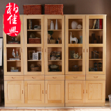 简约现代松木书橱带门落地全实木书柜书架自由组合储物柜