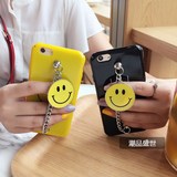 笑脸金属链条iphone6s手机壳全包钢琴烤漆苹果6Plus保护套4.7硬壳