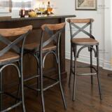 包邮Loft美式铁艺实木靠背高脚椅复古酒吧椅 咖啡厅餐厅吧台椅子
