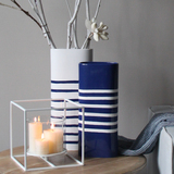 现代简约地中海洋风蓝白条纹陶瓷花瓶花器样板房间家居装饰品摆件