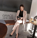 2016韩国新款 优雅修身一粒扣通勤显瘦休闲西装套装女两件套西裤