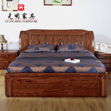 光明家具 现代中式全实木床橡木1.8米双人床卧室实木家具箱体床