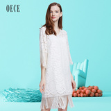 OECE2016夏装新款 V领短袖迷人流苏蕾丝连衣裙配吊带162TS179