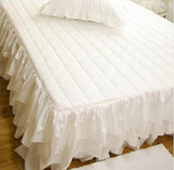 韩国进口代购米白色三层蛋糕层层荷叶边夹棉缝纫公主风床裙床罩