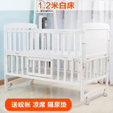 Y2U无甲醛全实木欧式白色带护栏婴儿床儿童床BB宝床可变书桌
