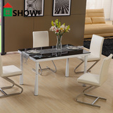 白色烤漆铁艺餐桌钢化玻璃小户型餐桌椅组合一桌四椅餐台限时促销