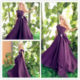 正版芭比娃娃服装配件  芭比娃娃衣服 婚纱优雅红毯高贵紫色礼服