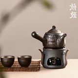 日式酒精灯煮茶炉陶瓷茶壶烧水套装 仿古功夫茶具粗陶泡茶壶