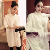 2016秋装新款孕妇上衣韩版宽松镂空白色衬衣长袖中长款衬衫