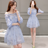 2016夏季淑女装气质坊新款朵以显瘦时尚韩版蕾丝欧根纱雪纺连衣裙
