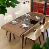 JH 简约现代北欧实木餐桌椅组合 可伸缩折叠长方形电磁炉功能餐桌