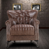 美式乡村简约时尚真皮艺单人沙发椅子 欧式现代复古高背酒店客厅